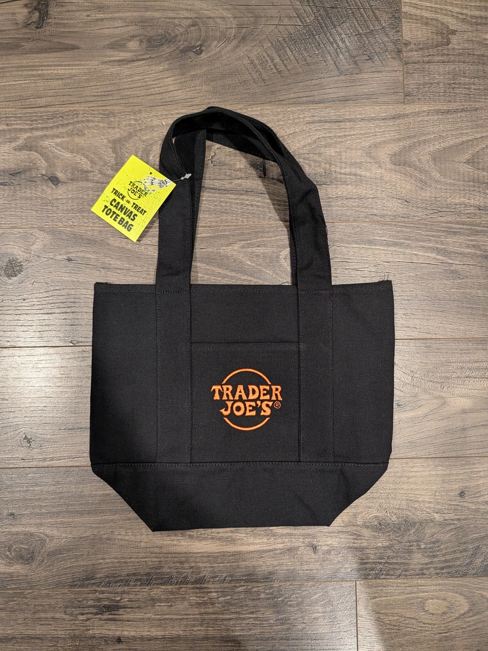 Trader Joe's Halloween Black Canvas Tote Bag with Orange Logo